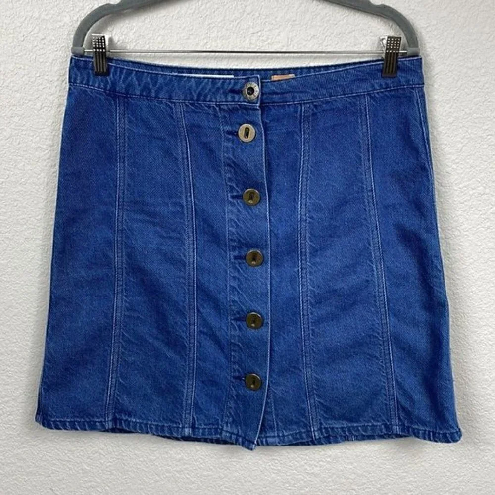 Pilcro and the Letterpress Denim Jean Button Front Skirt Seamed Panels A Line 10